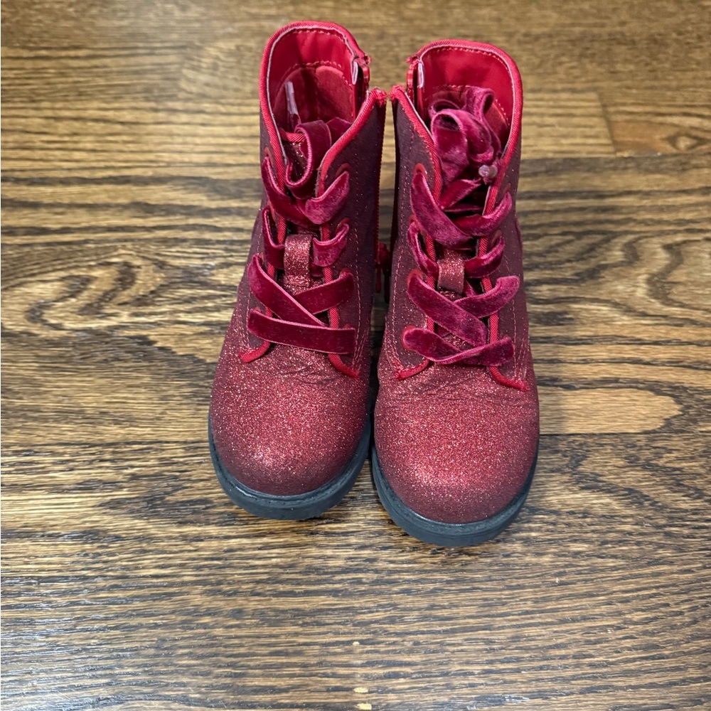Cat & Jack Red Glitter Girls' Lace-Up Boots